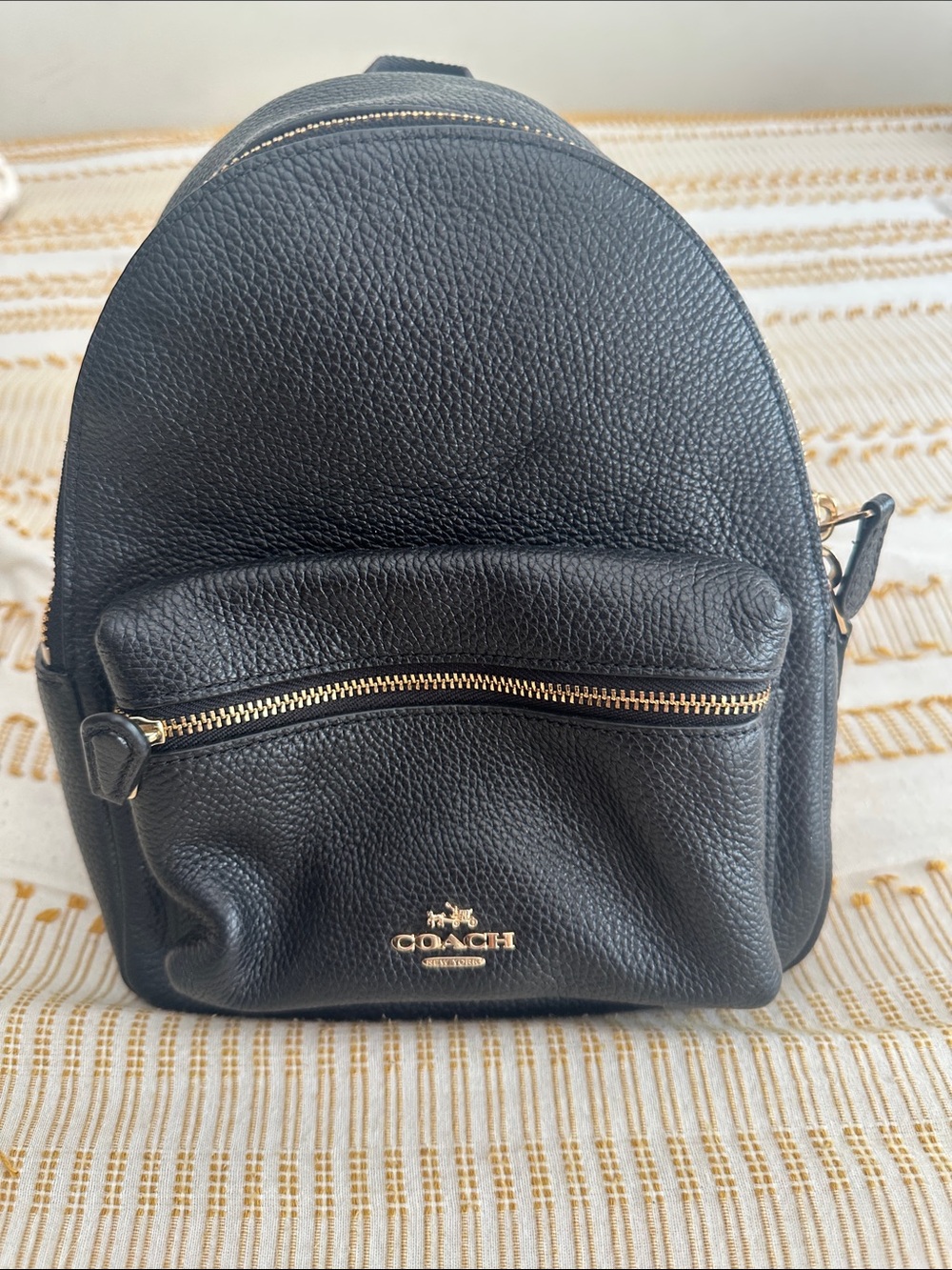 Coach Black Pebbled Leather Mini Backpack with Gold Hardware